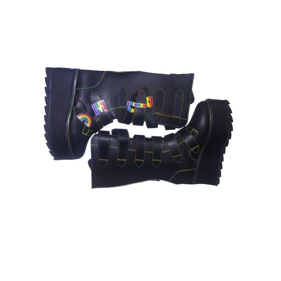 YRU Karma Hi PRIDE Rainbow Black Platform Boots Size 10 with Box HTF - Picture 12 of 13
